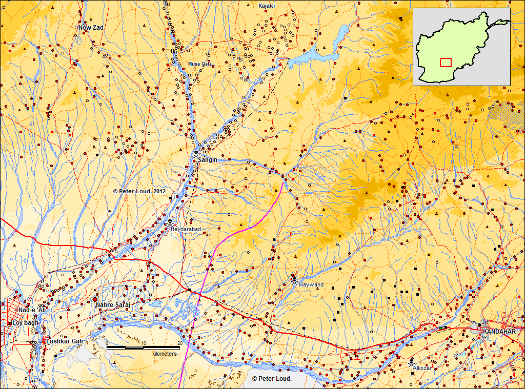 Map of Kandahar, Lashkar Gah & Alkozai